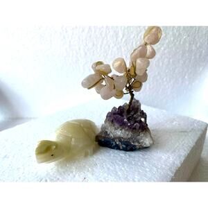 figurine set Rose Quartz gemstone tree with a wire-wrapped trunk and branches